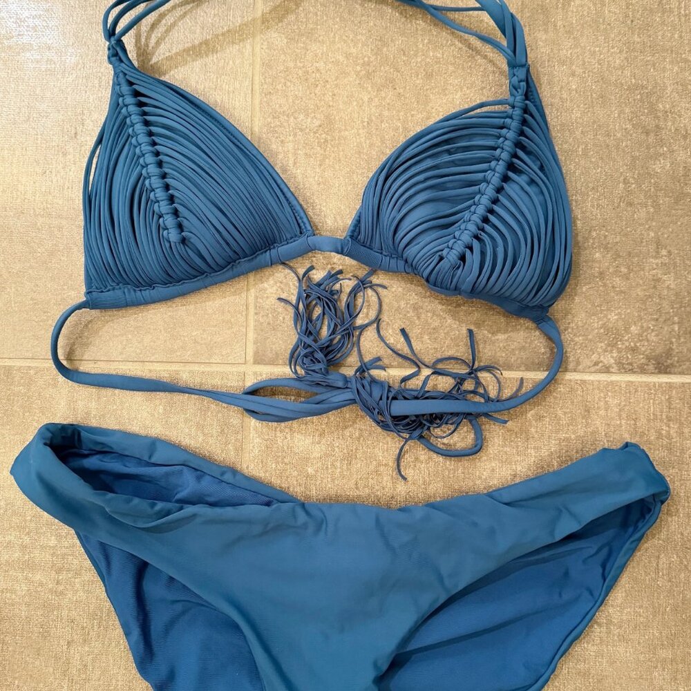 PQ Isla Tri-Top Bikini with Ruched Bottoms - Turquoise, S/M